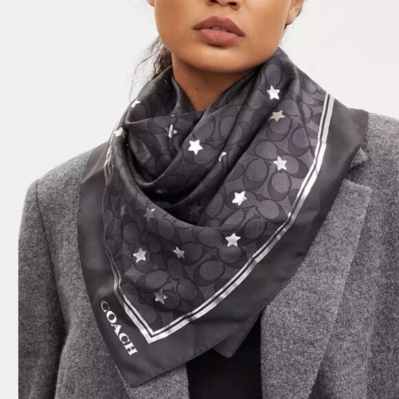 NWT - COACH Signature Twinkle Star Print Silk Square Scarf - 100% silk - 35" - Picture 1 of 3